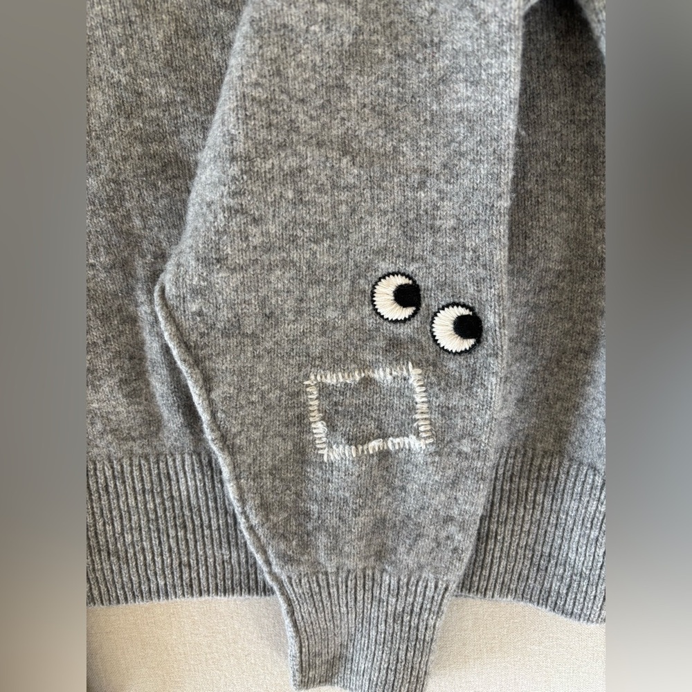 Uniqlo x Anya Hindmarch wool grey sweater 👁️ eye motif S small crew neck - Picture 3 of 10